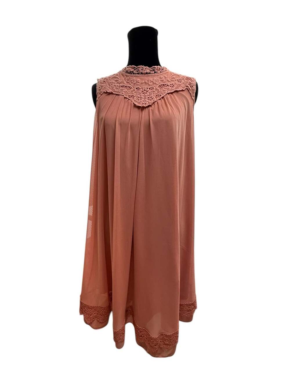 Ultra Pink Mauve Lace Trim High Neck Sleeveless Shift Mini Dress
